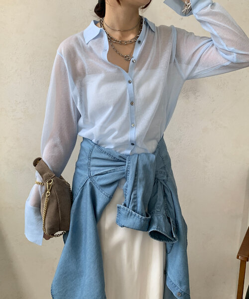 DouDou（ドゥドゥ）の「【華奢見え】シアー襟付ニット（ニット/セーター・レディース・ネイビー/グレー/ブルー・FREE）」の18枚目の写真