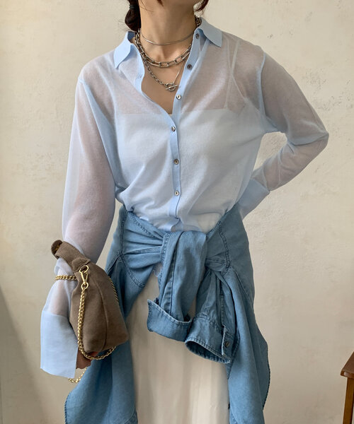 DouDou（ドゥドゥ）の「【華奢見え】シアー襟付ニット（ニット/セーター・レディース・ネイビー/グレー/ブルー・FREE）」の19枚目の写真