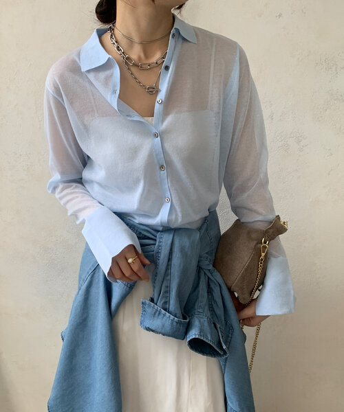 DouDou（ドゥドゥ）の「【華奢見え】シアー襟付ニット（ニット/セーター・レディース・ネイビー/グレー/ブルー・FREE）」の20枚目の写真