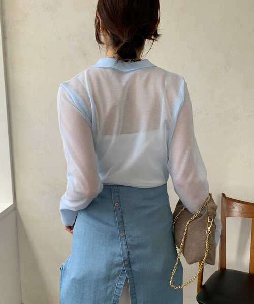 DouDou（ドゥドゥ）の「【華奢見え】シアー襟付ニット（ニット/セーター・レディース・ネイビー/グレー/ブルー・FREE）」の21枚目の写真