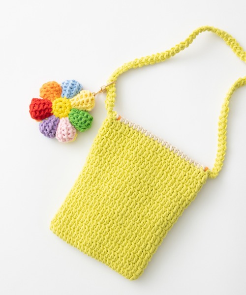 emonique(エモニーク)の「ハンドメイド 手編み かぎ編み ニットサコッシュバッグ(ショルダーバッグ・レディース・ローズ/ネイビー/パープル/ベージュ/ピンク/グリーン/イエロー・FREE)」の22枚目の写真