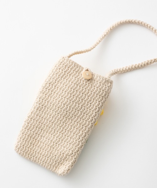 emonique(エモニーク)の「ハンドメイド 手編み かぎ編み ニットサコッシュバッグ(ショルダーバッグ・レディース・ローズ/ネイビー/パープル/ベージュ/ピンク/グリーン/イエロー・FREE)」の17枚目の写真