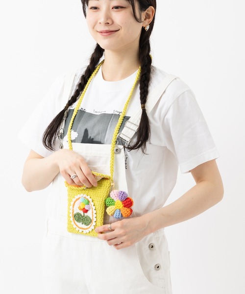 ハンドメイド 手編み かぎ編み ニットサコッシュバッグ（ショルダー