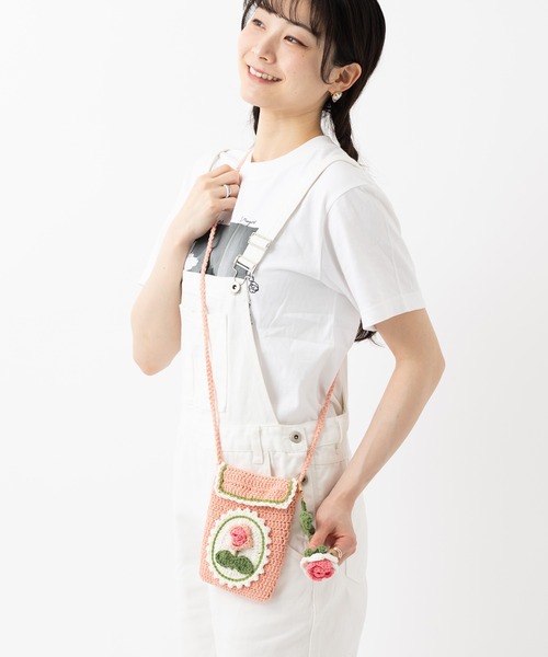 emonique(エモニーク)の「ハンドメイド 手編み かぎ編み ニットサコッシュバッグ(ショルダーバッグ・レディース・ローズ/ネイビー/パープル/ベージュ/ピンク/グリーン/イエロー・FREE)」の19枚目の写真