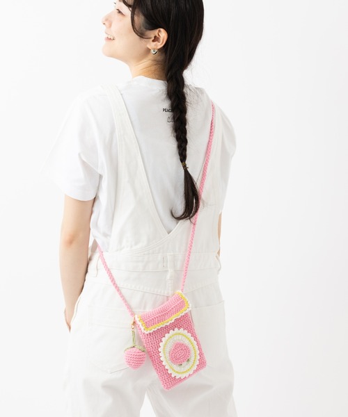 emonique(エモニーク)の「ハンドメイド 手編み かぎ編み ニットサコッシュバッグ(ショルダーバッグ・レディース・ローズ/ネイビー/パープル/ベージュ/ピンク/グリーン/イエロー・FREE)」の21枚目の写真