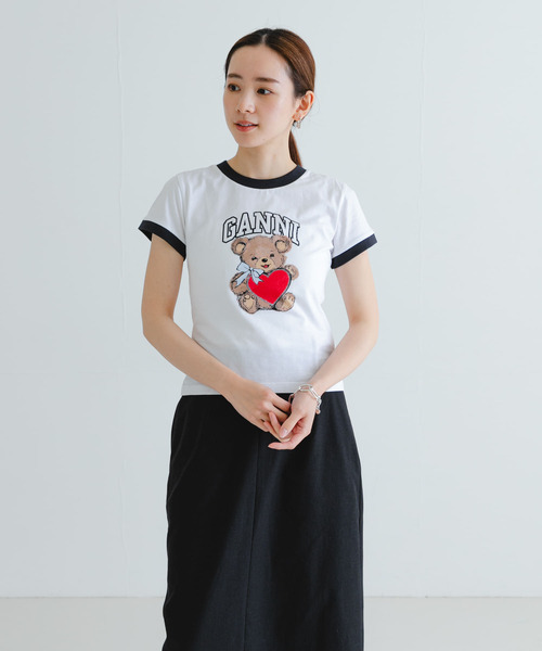 GANNI BEAR Tシャツ 半袖 GANNI ガニー 半袖 Tシャツ Basic Jersey Bear Small T-shirt