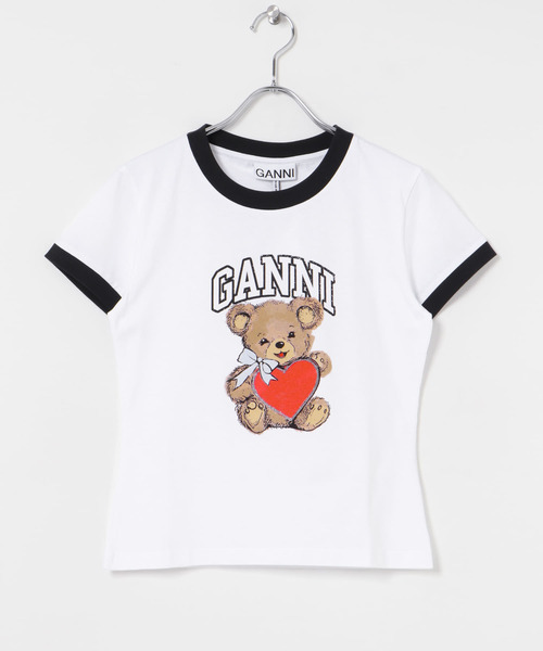 GANNI 動物イラスト Tシャツ ホワイト GANNI(ガニー)｜ベーシック コットン ジャージー アニマル