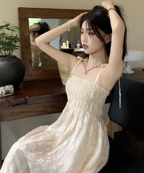 gossip！ロサンゼルス（ゴシップロサンゼルス）の「リボンフェミニンロングキャミワンピース（ワンピース・レディース・オフホワイト・S/M）」の7枚目の写真