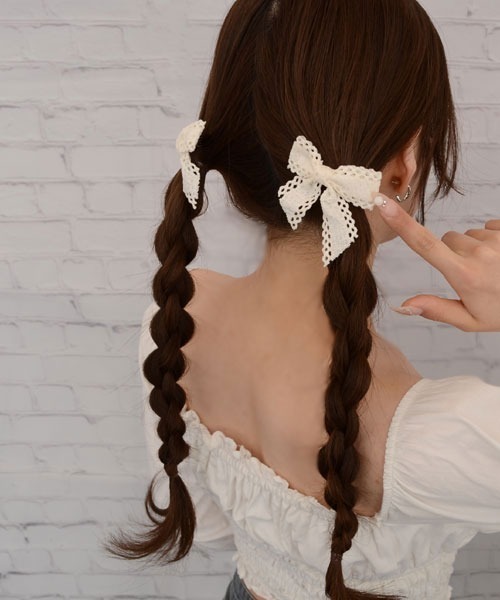 Mayree（メイリー）の「【float】ナチュラル レース リボン ヘアゴム【2個セット】（ヘアゴム・レディース・ホワイト/ブルー・FREE）」の9枚目の写真