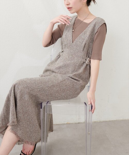natural couture(ナチュラルクチュール)の「サイドベルトデザインジャンスカ(ジャンパースカート・レディース・オフホワイト/ブラック/ブラウン/グレー・FREE)」の20枚目の写真