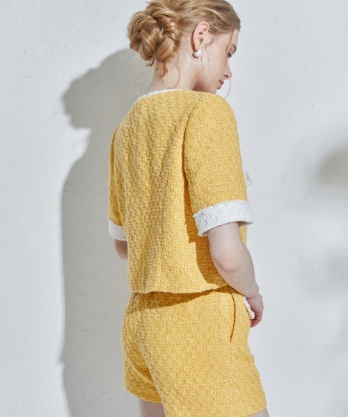 ERADIE(エラディエ)の「Summer tweed short jacket サマーツイードショートジャケット(ノーカラージャケット・レディース・イエロー系/ホワイト・FREE)」の19枚目の写真
