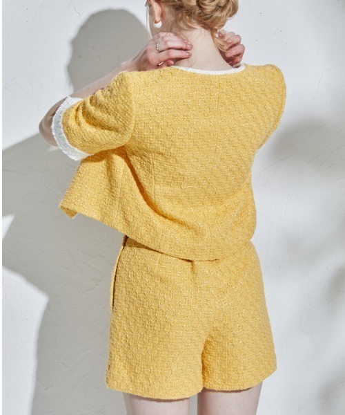 ERADIE(エラディエ)の「Summer tweed short jacket サマーツイードショートジャケット(ノーカラージャケット・レディース・イエロー系/ホワイト・FREE)」の21枚目の写真