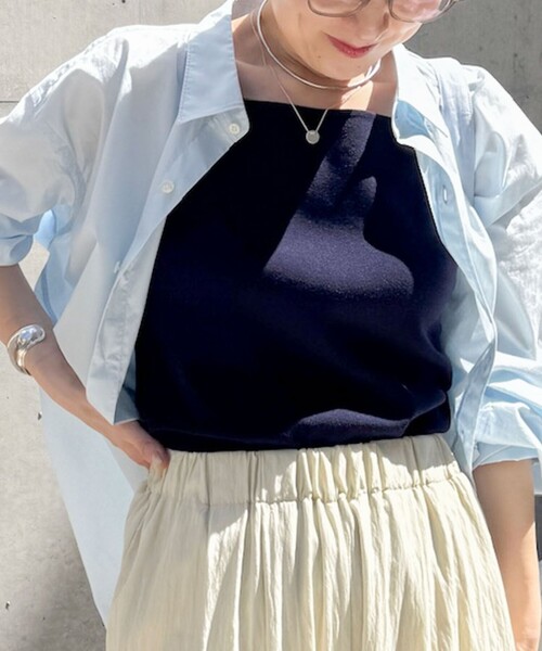 NOLLEY’S（ノーリーズ）の「《手洗い可能》総針オトナタンクトップ（タンクトップ・レディース・オフホワイト/ネイビー/ブラウン/ブラック・36/38）」の4枚目の写真