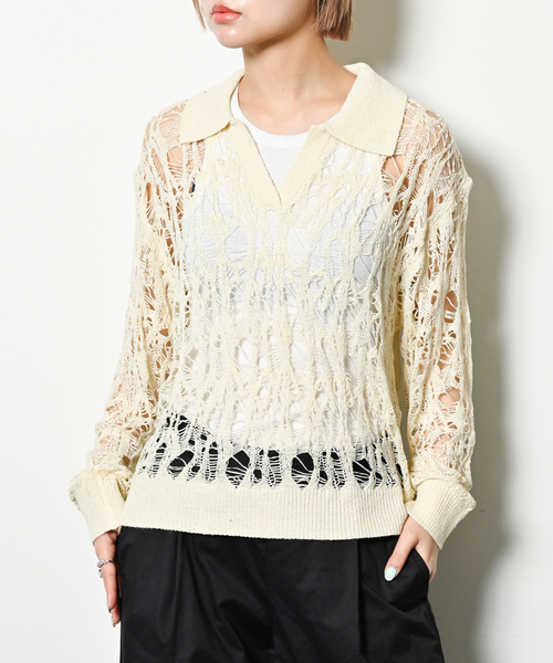 TAAKK(ターク)の「TAAKK TAPE YARN KNIT TA25SS-KN030:ニット(ニット/セーター・レディース・ホワイト・MEDIUM)」の1枚目の写真