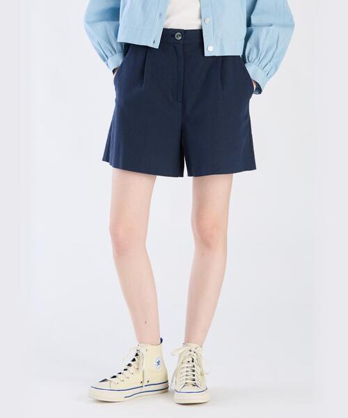 To b. by agnes b.(トゥービーバイアニエスベー)の「リネンコットンキャンバスショートパンツ(その他パンツ・レディース・ネイビー・36/38/40)」の1枚目の写真