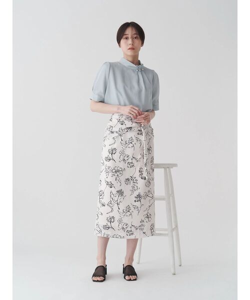 ブラウス シャツ タックネックパールハーフスリーブブラウス レディース セール】タックネックパールハーフスリーブブラウス（シャツ
