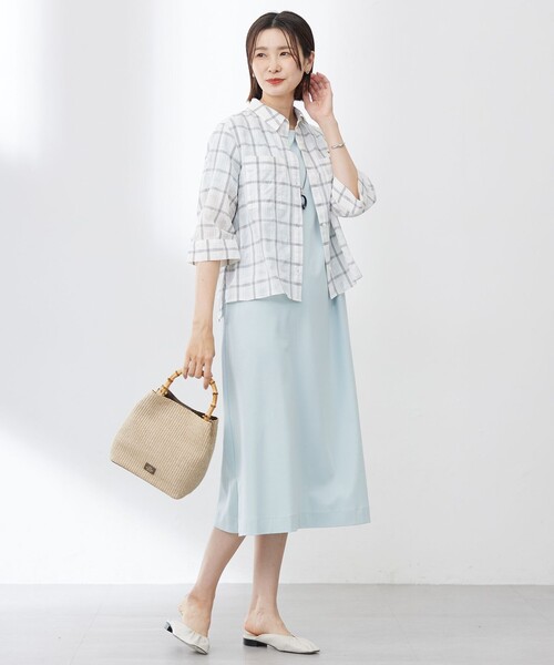 J.PRESS(ジェイプレス)の「【洗える】SHEER チェック シャツ ブラウス(シャツ/ブラウス・レディース・オレンジ系3/ピーコックグリーン系3/ホワイト系3・T15/T13)」の6枚目の写真