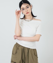 ドレープネック アシンメトリー オフショル トップス