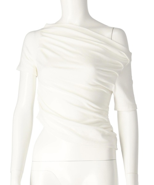 ANAP（アナップ）の「ドレープネック アシンメトリー オフショル トップス（Tシャツ/カットソー・レディース・グレー/ブラック/ホワイト・FREE）」の5枚目の写真