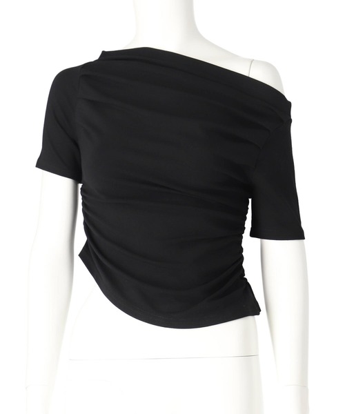 ANAP（アナップ）の「ドレープネック アシンメトリー オフショル トップス（Tシャツ/カットソー・レディース・グレー/ブラック/ホワイト・FREE）」の6枚目の写真