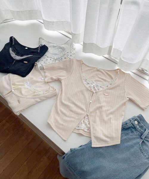 MAJESTIC LEGON（マジェスティックレゴン）の「キャミレイヤードライク半袖トップス（Tシャツ/カットソー・レディース・アイボリー/ブラック系その他/ホワイト系その他2/ピンク系その他2/ブルー系その他2・MEDIUM）」の19枚目の写真