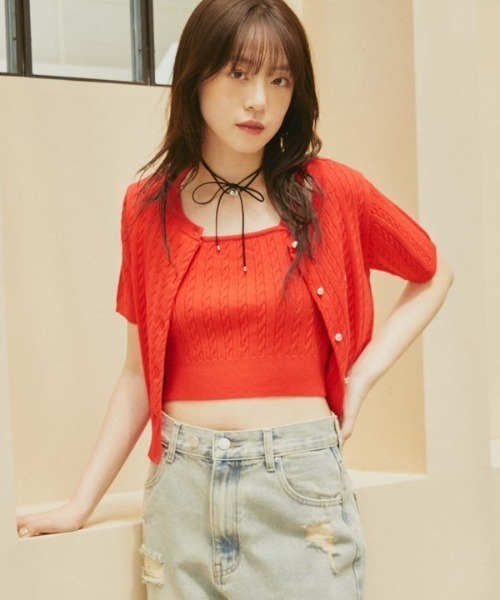 archives（アルシーヴ）の「ケーブルニットアンサンブル（アンサンブル・レディース・グレー/アイボリー/レッド/ネイビー・MEDIUM）」の10枚目の写真