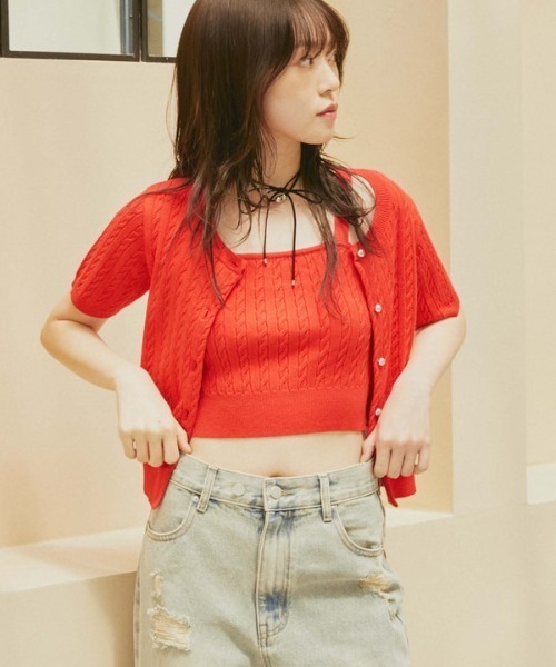 archives（アルシーヴ）の「ケーブルニットアンサンブル（アンサンブル・レディース・グレー/アイボリー/レッド/ネイビー・MEDIUM）」の9枚目の写真