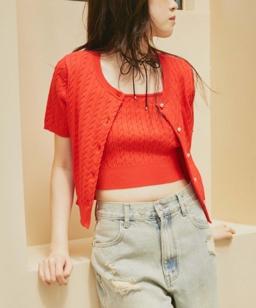 archives（アルシーヴ）の「ケーブルニットアンサンブル（アンサンブル・レディース・グレー/アイボリー/レッド/ネイビー・MEDIUM）」の8枚目の写真