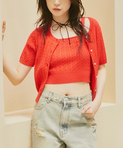 archives（アルシーヴ）の「ケーブルニットアンサンブル（アンサンブル・レディース・グレー/アイボリー/レッド/ネイビー・MEDIUM）」の7枚目の写真