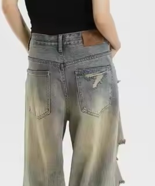 Z)【BLINGLEADS】DAMAGE DENIM PANT/JNF24003（デニムパンツ