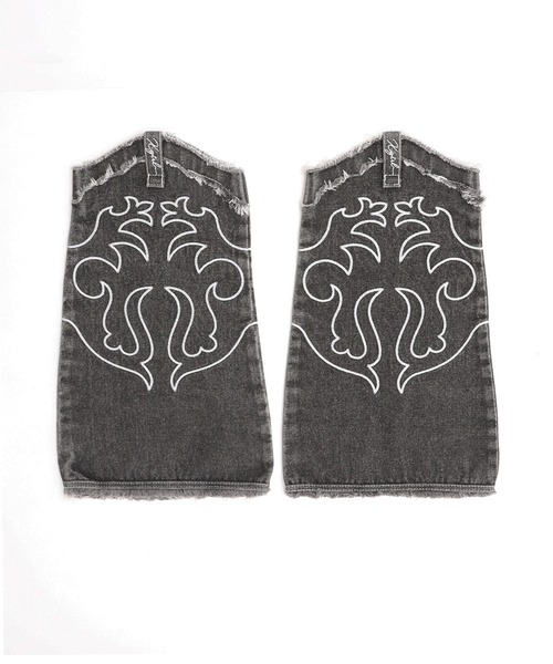 X-girl(エックスガール)の「EMBROIDERED DENIM LEG WARMER(レッグウォーマー・レディース・ライトインディゴブルー/ブラック・ONE SIZE)」の6枚目の写真