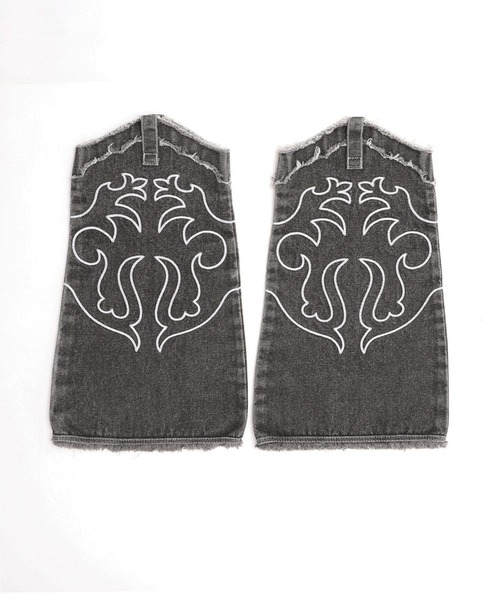 X-girl(エックスガール)の「EMBROIDERED DENIM LEG WARMER(レッグウォーマー・レディース・ライトインディゴブルー/ブラック・ONE SIZE)」の7枚目の写真