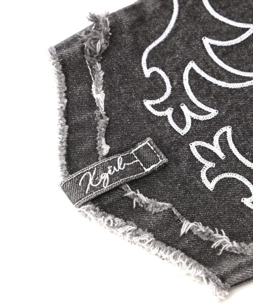 X-girl(エックスガール)の「EMBROIDERED DENIM LEG WARMER(レッグウォーマー・レディース・ライトインディゴブルー/ブラック・ONE SIZE)」の10枚目の写真
