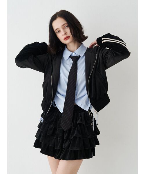 jouetie（ジュエティ）の「ベロアラインティアードミニスカート【セットアップ対応】冬服（スカート・レディース・ネイビー/ブラウン/グレー/ブラック・MEDIUM）」の22枚目の写真