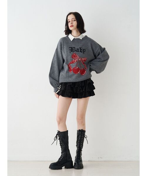 jouetie（ジュエティ）の「ベロアラインティアードミニスカート【セットアップ対応】冬服（スカート・レディース・ネイビー/ブラウン/グレー/ブラック・MEDIUM）」の18枚目の写真