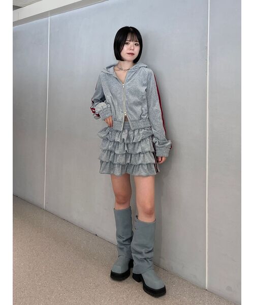 新品 アディダス セットアップ ベロア ネイビー ジャケット スカート 秋冬 セール】ベロアラインティアードミニスカート【セットアップ対応】冬服