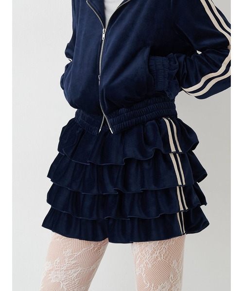 ベロアラインティアードミニスカート【セットアップ対応