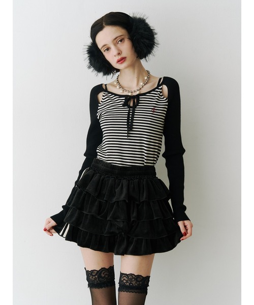 セール】ベロアラインティアードミニスカート【セットアップ対応】冬服