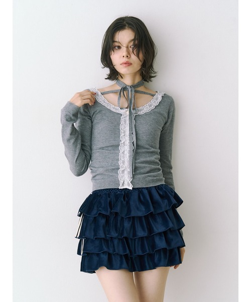 セール】ベロアラインティアードミニスカート【セットアップ対応】冬服