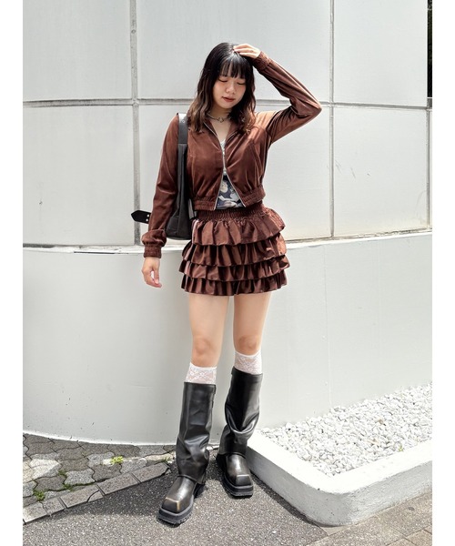 ベロアラインティアードミニスカート【セットアップ対応