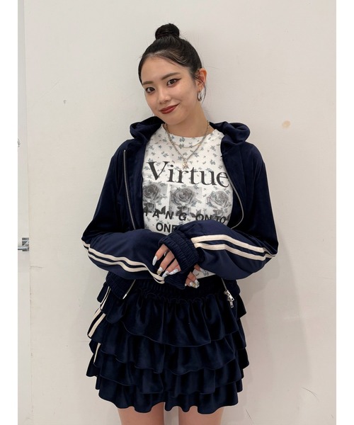 jouetie（ジュエティ）の「ベロアラインティアードミニスカート【セットアップ対応】冬服（スカート・レディース・ネイビー/ブラウン/グレー/ブラック・MEDIUM）」の7枚目の写真