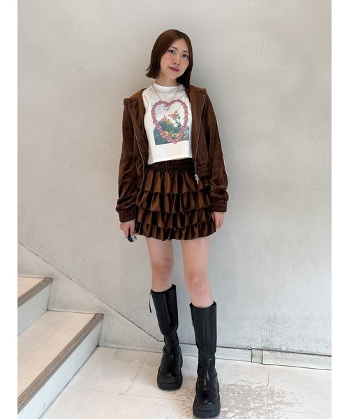 セール】ベロアラインティアードミニスカート【セットアップ対応】秋服