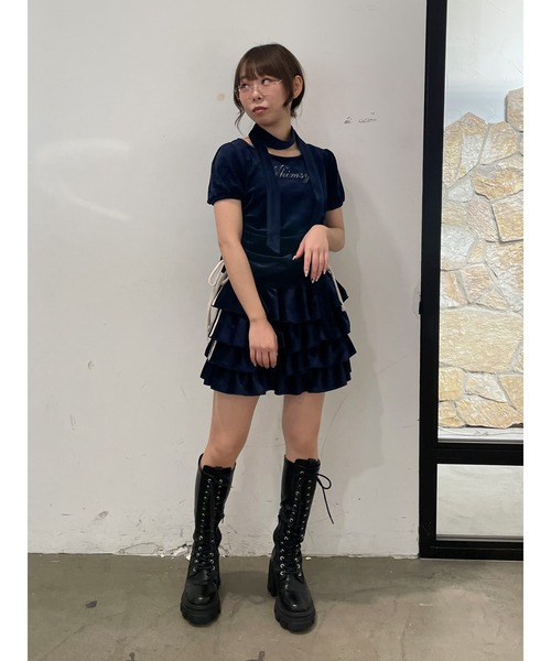 jouetie（ジュエティ）の「ベロアラインティアードミニスカート【セットアップ対応】冬服（スカート・レディース・ネイビー/ブラウン/グレー/ブラック・MEDIUM）」の14枚目の写真