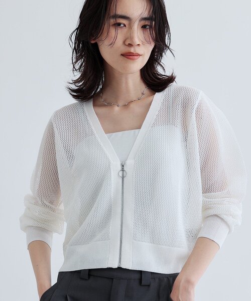 GALLEST（ギャレスト）の「【再入荷】メッシュジップカーディガン（カーディガン/ボレロ・レディース・ベージュ/ホワイト/ブラック・38）」の2枚目の写真