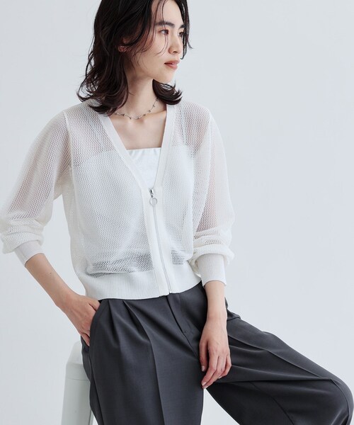 GALLEST（ギャレスト）の「【再入荷】メッシュジップカーディガン（カーディガン/ボレロ・レディース・ベージュ/ホワイト/ブラック・38）」の13枚目の写真