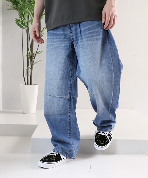 TopIsm(トップイズム)の「バックシャーリング デニムワイドパンツ(デニムパンツ・メンズ・ブラック/ライトブルー/ライトグレー/ネイビー・M/L/LL)」の5枚目の写真