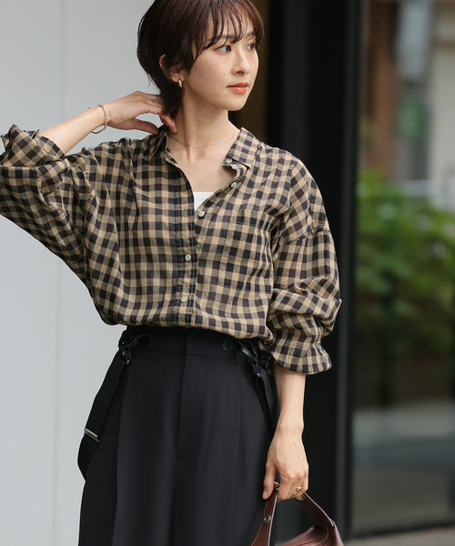 JOURNAL STANDARD relume(ジャーナルスタンダード レリューム)の「《追加2 / 新色》コットンローンチェックオーバーサイズシャツ(シャツ/ブラウス・レディース・ブラウン/ブラック/レッド/ベージュ・FREE)」の14枚目の写真