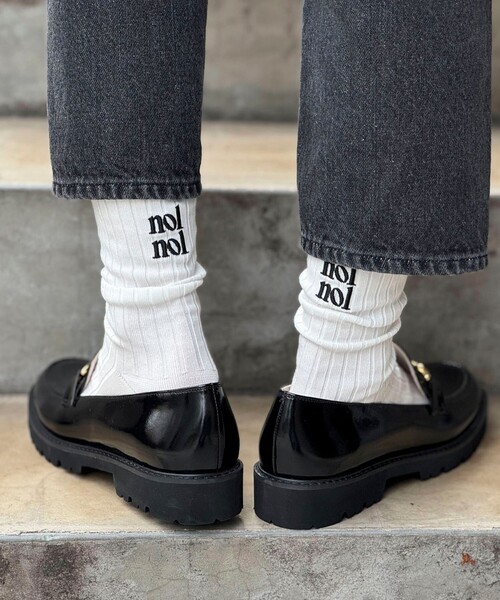 NOLLEY’S（ノーリーズ）の「【nolnol/ノルノル】ロゴリブソックス（ソックス/靴下・レディース・ブラック/ネイビー/オフホワイト/ブラック系その他/グレー・FREE）」の2枚目の写真