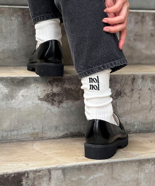 NOLLEY’S（ノーリーズ）の「【nolnol/ノルノル】ロゴリブソックス（ソックス/靴下・レディース・ブラック/ネイビー/オフホワイト/ブラック系その他/グレー・FREE）」の6枚目の写真
