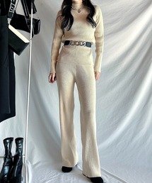 ROOPTOKYO(ループトウキョウ)のリブニットトップス+パンツ 2点セット セットアップ(セットアップ)